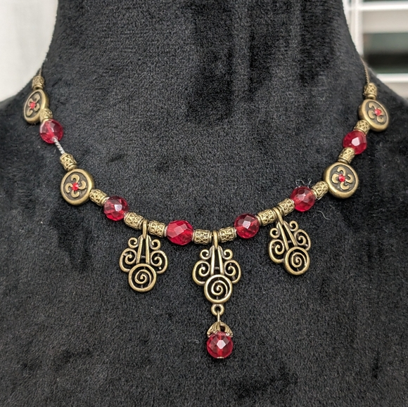 Chico's Retired Bronze/Red Crystal and Rhinestone Necklace/Bracelet Set - Picture 3 of 9